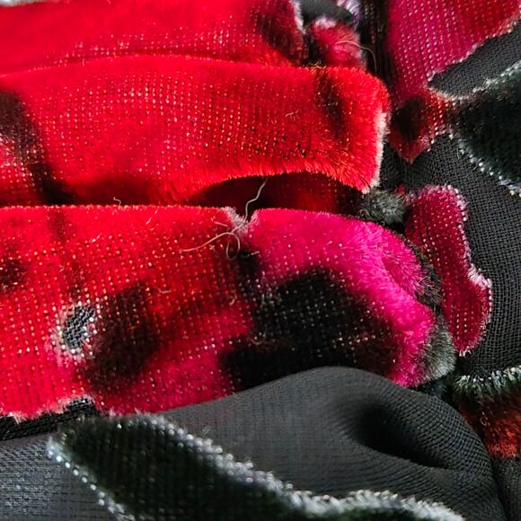 Betsey Johnson Lucia Bustier Dress Red Floral Mini Velvet Burnout Babydoll Large - Picture 9 of 16